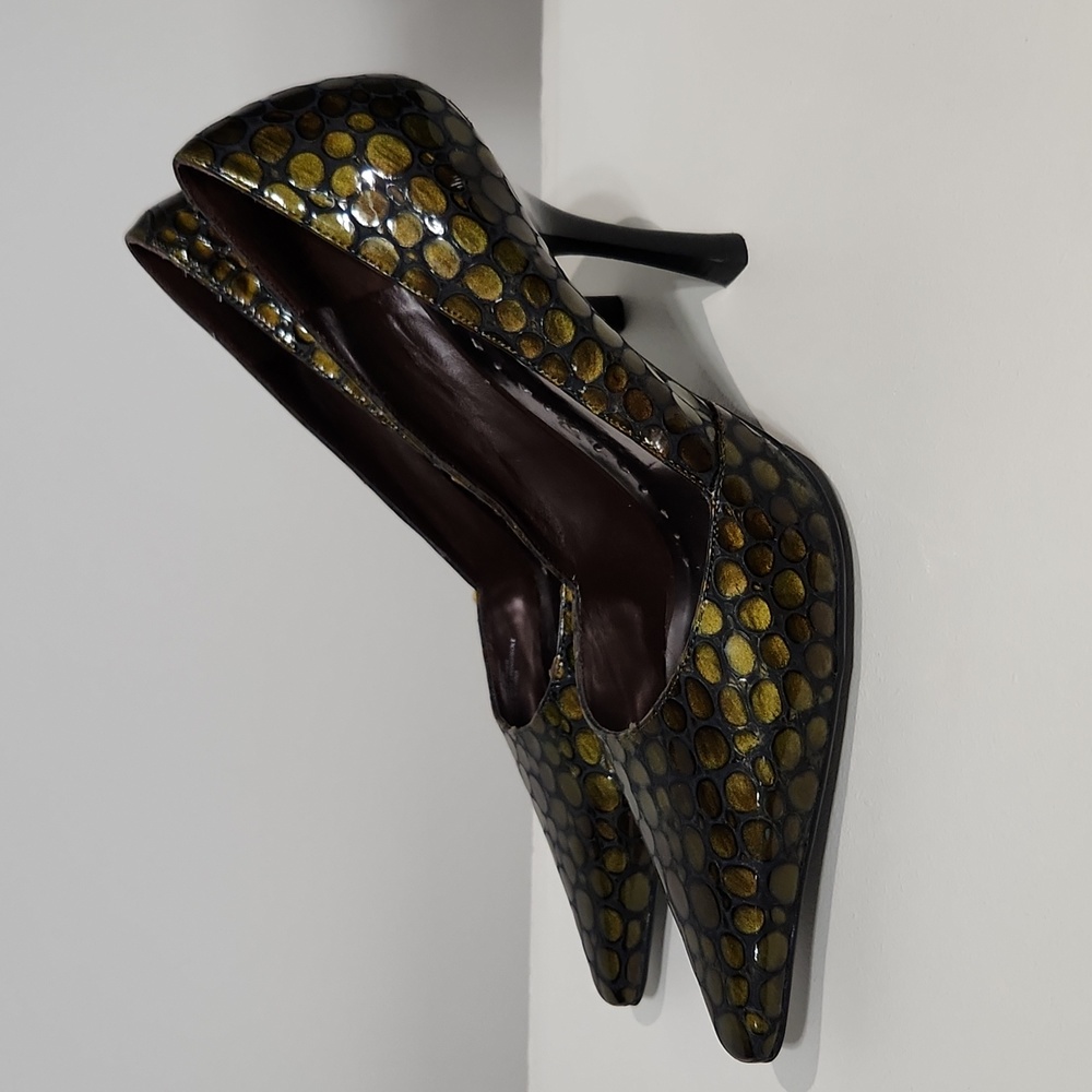 BCB GIRLS Green leather crocodile high heels